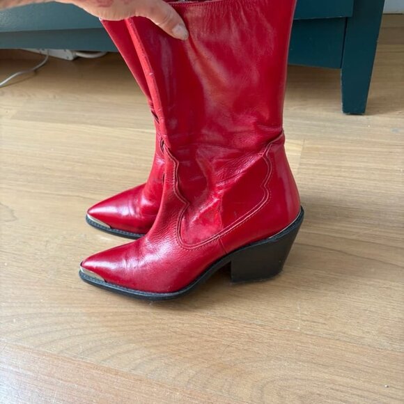 Women ZARA Red Cowboy Boots - Picture 4 of 5